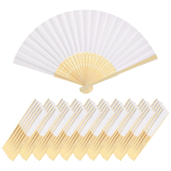 White Paper Fan, 50Pcs Folding Hand Fans Bamboo Handheld Fan for Wedding Dancing Party Festival DIY Decoration