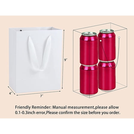 White Paper Gift Bags 20 Pack, 7x4x9inch, Sturdy Shopping Party Bags with Handles