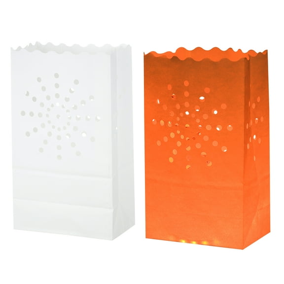White Paper Luminary Bags, 10 Pcs Sun Shape Flame Resistant Lantern Candle Bags for Weddings Birthday