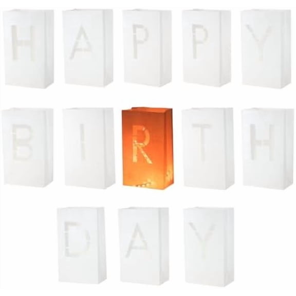 White Paper Luminary Bags, Birthday Sign Flame Resistant Candles Bags for Birthday Celebration Decoration Proposals