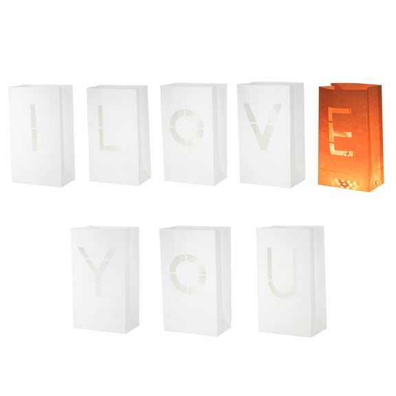 White Paper Luminary Bags, I Love You Sign Flame Resistant Candles Bags for Romantic Wedding Proposals
