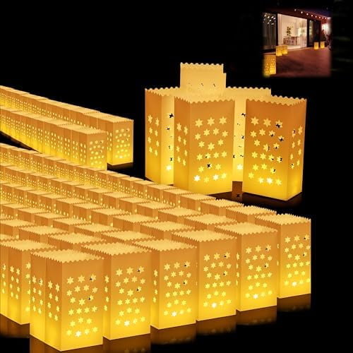 White Paper Luminary Bags, Paper Lanterns Party Decorations, 50 Pcs Paper Star Lantern Bags for Christmas Birthday Wedding Party$$Electronics Accessories