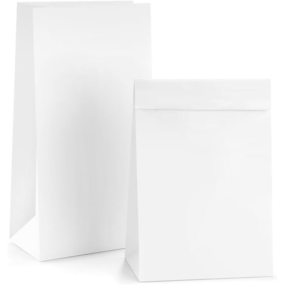 White Paper Lunch Bags 12LB 7x4.5x13.75 Inches 50 count Recyclable Paper Bags Bulk, Disposable, Large for Snack, Lunch, Sandwich, Burger, Baked , Packing, Craft