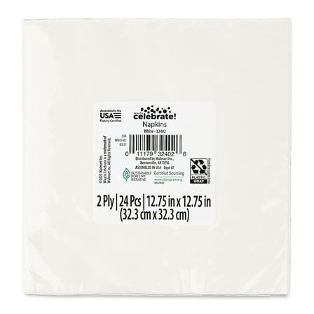 6.5" x 6.5" Disposable White Paper Napkins, 24 Count, by Way To Celebrate