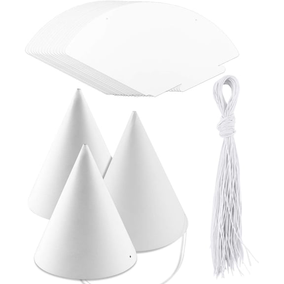 White Paper Party Hats for Kids Birthday,Decorative Bulk Cone Crafts for Adults Art DIY, Halloween Supplies(20/40/60) 40