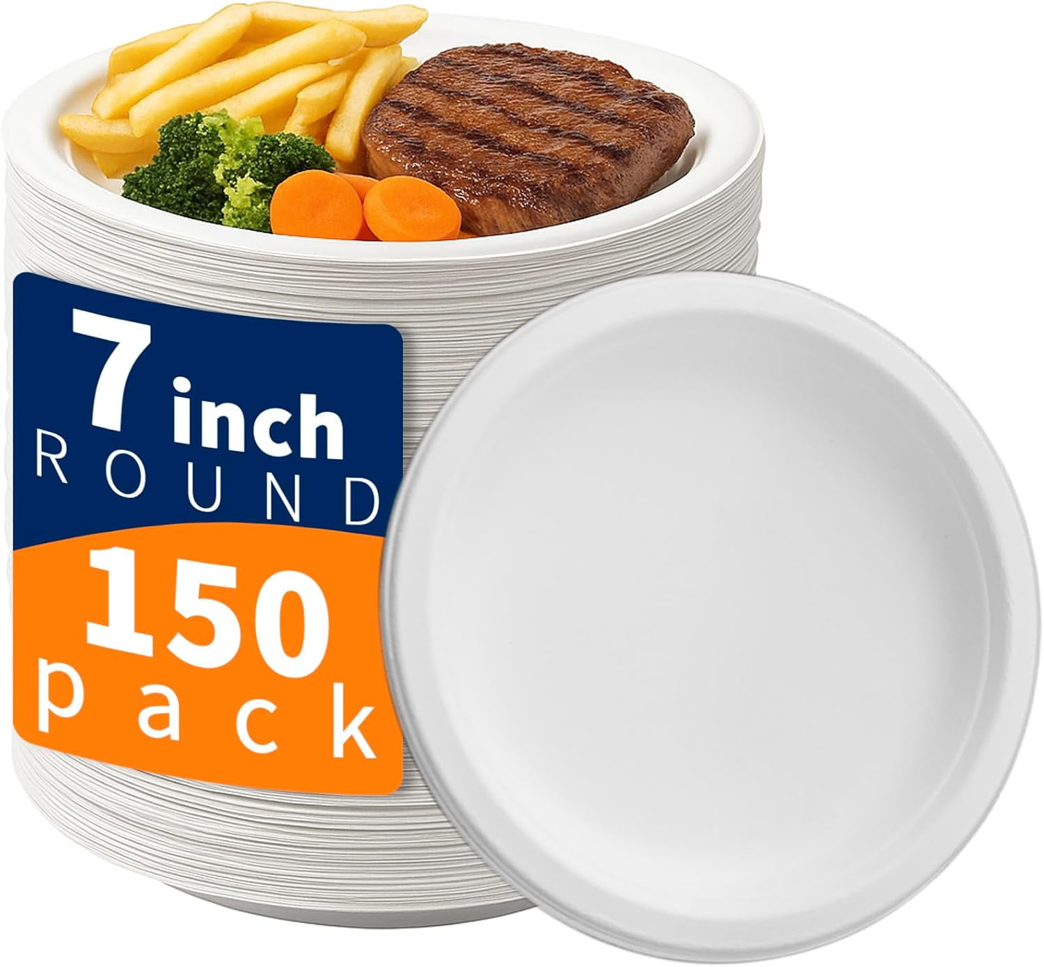 White Paper Plates 7 Inch (Round,150 Count) Heavy Duty Disposable ...