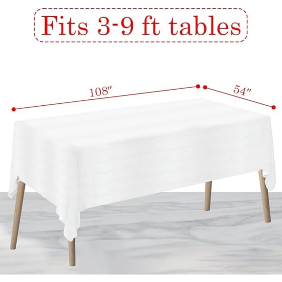White Paper Tablecloths Disposable for Rectangle Tables 12 Pack,3 Ply Paper & Plastic Quality Table Cloth for Parties,54 x 108 Inch Birthday Table Cover Outdoor Wedding Banquet Tabl  ver