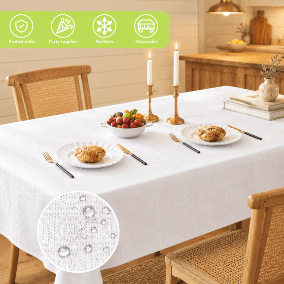 White Paper Tablecloths For Rectangle Tables 12 Pack - 54 X 108 Inches 3 Ply & Plastic Table Cloths Parties Disposable Tablecloth