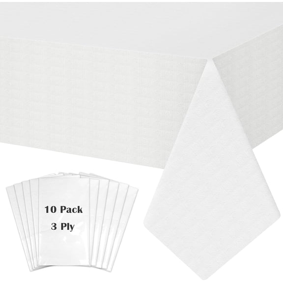 White Paper Tablecloths for Rectangle Tables 10 Pack, 54''108'' Disposable Table Cloth for 3-9 Ft Tables, Paper & Plastic Party Table Cover for Birthday, Outdoor, Wedding, Banquet