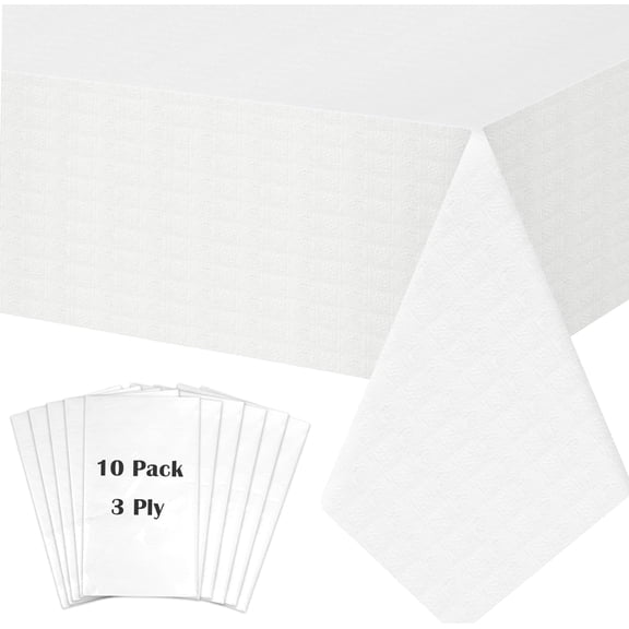 White Paper Tablecloths for Rectangle Tables 10 Pack, 54''108'' Disposable Table Cloth for 3- Tables, Paper Plastic Party Table Cover