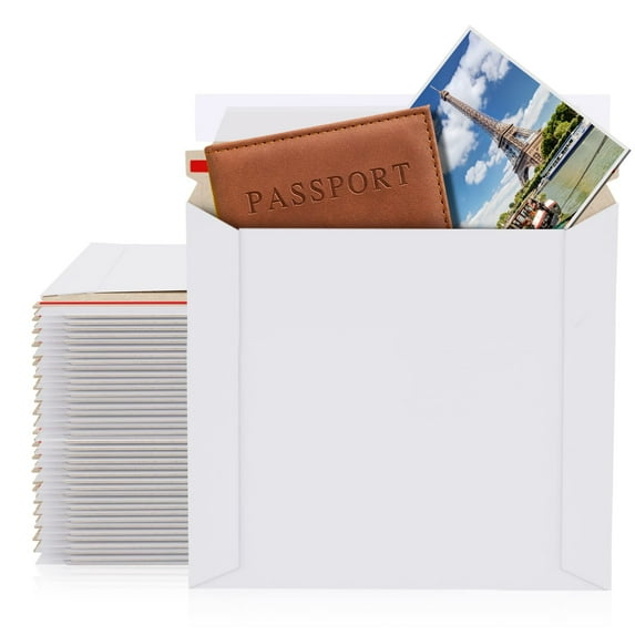 White Paperboard Rigid Mailers, Stay Flat Chipboard Envelopes, 25 Count, 6 x 6 in