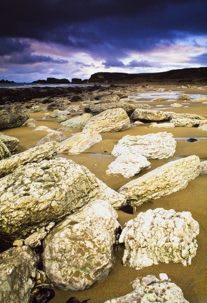 White Park Bay County Antrim Ireland Boulders Along The Beach Canvas Art - The Irish Image Collection Design Pics (24 x 36)