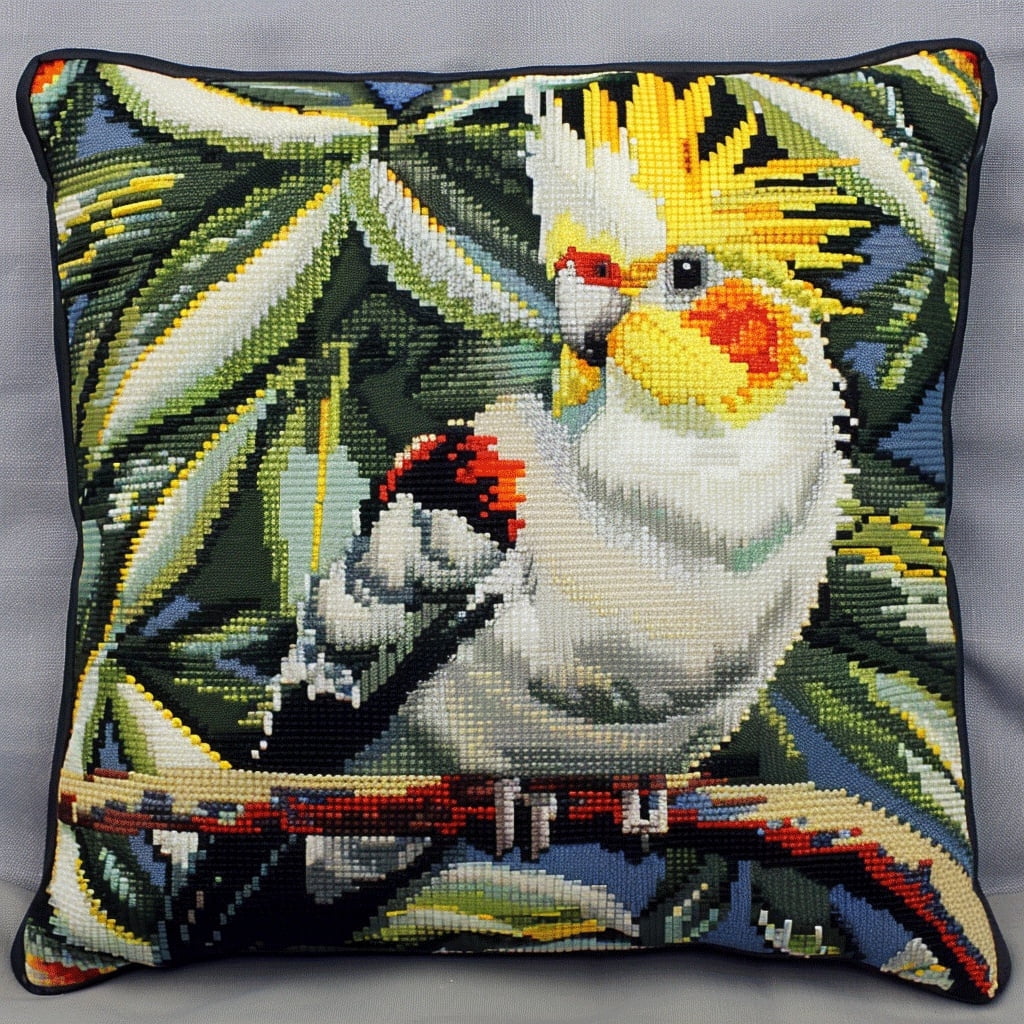 White Parrot Cross Stitch Cushion Cover Embroidery Kit Handmade Cushion Cover 18x18inch