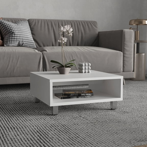 White Particle Board 10.60 in Table - Stylish Storage for Decor in Modern Offices
