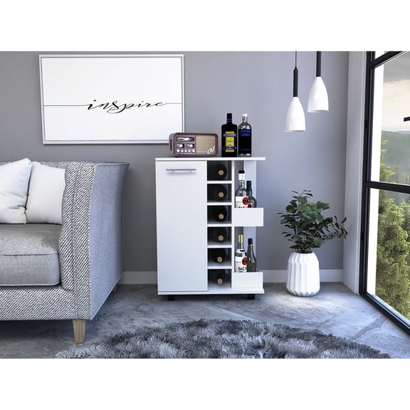 White Particle Board Construction - Two Enclosed Shelves - Dining Room - Durable Liquor Storage