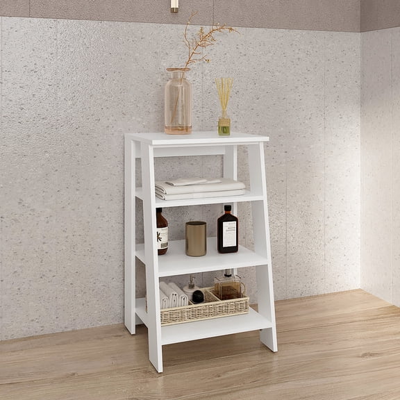 White Particle Board Ladder Shelf | Maximize Space in Various Rooms | Benefit from Sturdy and Reliable Storage