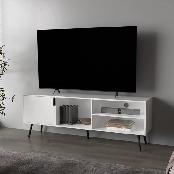 White Particle Board - Maximized Shelving and Hidden Compartment - Living Room - Clean and Modern Look