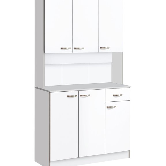 White Particle Board - Multi - tier Storage with Adjustable Shelves - Kitchen, Dining Room, Garage - Ample Space for Dishes and Appliances