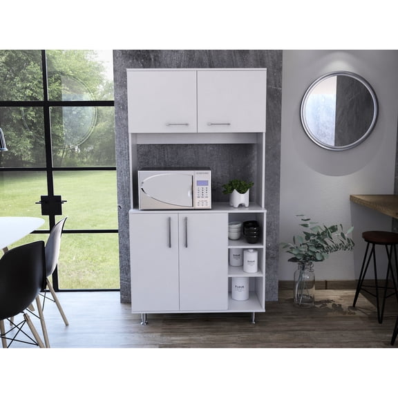 White Particle - Board Pantry Cabinet | Serve as a Prep Meal Station | Make Kitchen Work Easier