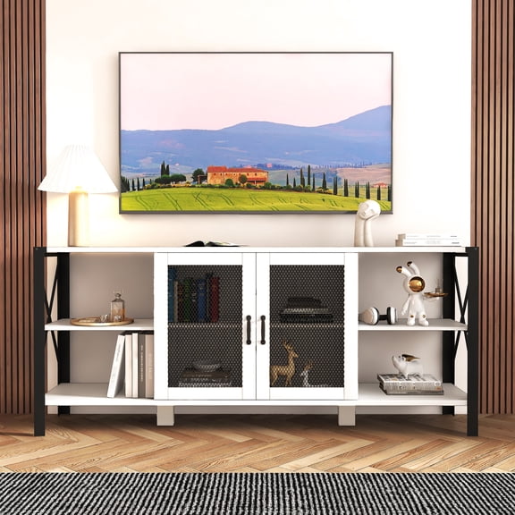 White Particle Board TV Stand | Offers Ample Storage in Kitchen or Living Room