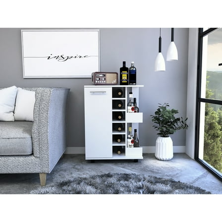 White Party Cart - Versatile With Cabinet And Entertainment Bar Storage Functional Shelves