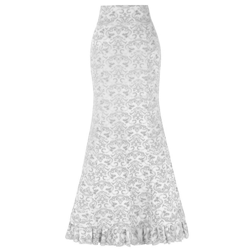 White Party Dresses Women Punk Style Retro Mermaid Skirt Vintage Long Ruffle Slim Fit Fishtail