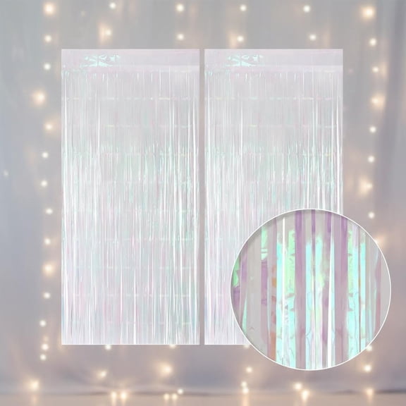 White Party Streamers Backdrop Curtains, Holographic Tinsel Foil Curtain Photo Booth Props for Birthday, Wedding, Holiday Celebration, Bachelorette, Theme Decorations
