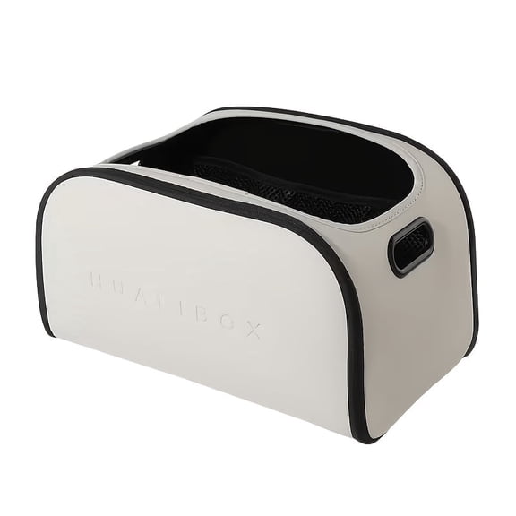 White Passenger Side Storage Box, Premium PU Leather Multi-Purpose Car Organizer with Wide Opening Design, Large Capacity Vehicle Storage Bin for Front Passenger Seat & Car Trunk