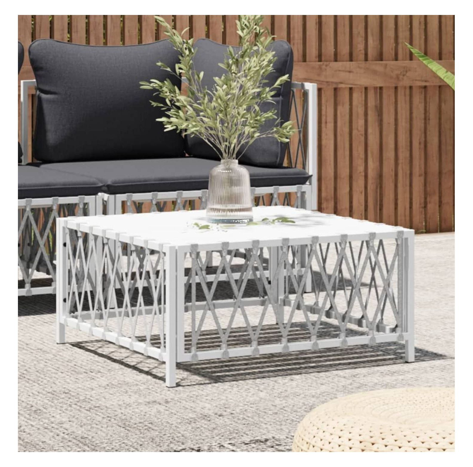 White Patio Table 27.6"x27.6"x13.4" - Woven Fabric Outdoor Coffee Table ...