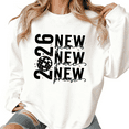 thumbnail image 1 of White Pattern 2026 New Year Theme Graphic Regular Fit Breathable Tee T Shirt Tops Round-neck long-sleeved white S-3XL, 1 of 5