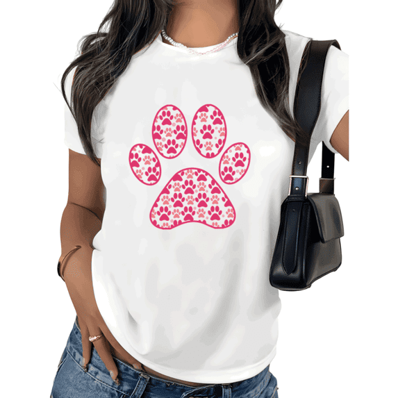 White Paw Print Dog Lover Print Tshirt Graphic Tees Shirts Pet Owner Casual Outfit Mothers Day Gift S 5XL Tops
