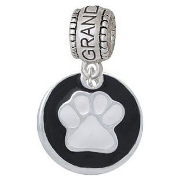 White Paw on Black Disc - Granddaughter Charm Bead