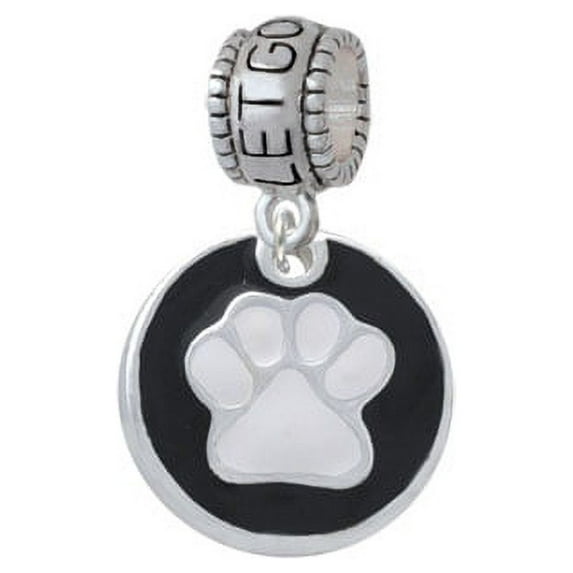 White Paw on Black Disc - Let Go Let God Charm Bead