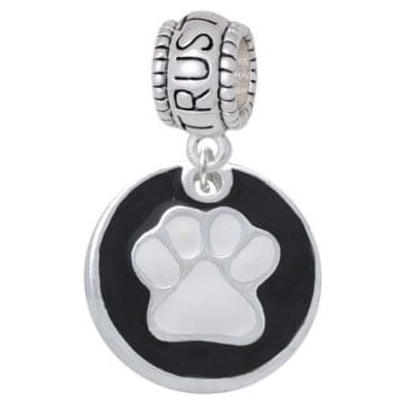 White Paw on Black Disc - Trust In God Charm Bead