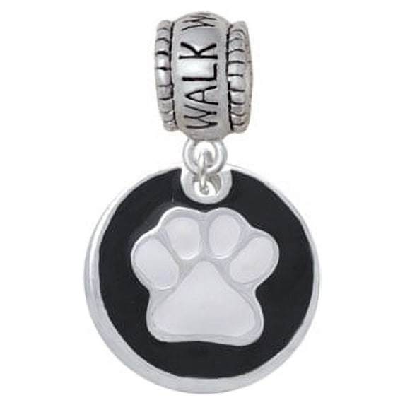 White Paw on Black Disc - Walk With Jesus Charm Bead