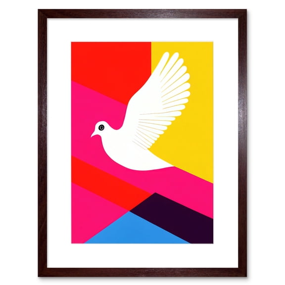 White Peace Dove Vibrant Colourful Geometric Multi Colour Graphic Design Artwork Framed Wall Art Print 9X7 Inch