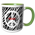 thumbnail image 1 of 3drose, White Peace Symbol on Zebra and Red Word Peace, 15oz Two-tone Green Mug, 1 of 6