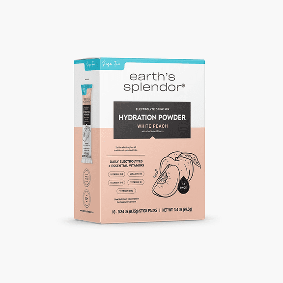 Earth's Splendor White Peach Sugar Free Hydration 10 Pack | Single Serving Electrolyte Sticks