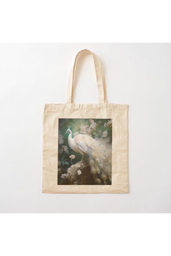 White Peacock 02 Canvas Tote Bags, Reusable Shopping Bag