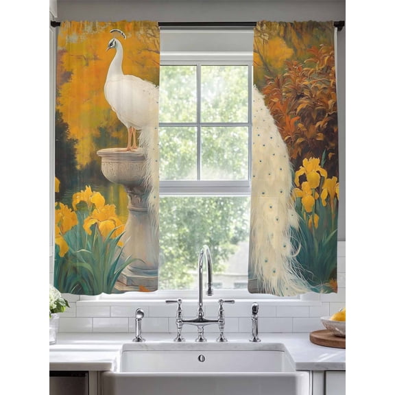 White Peacock Elegance Sheer Curtains for Living Room Bedroom Retro Botanical Garden Floral Sheer Curtains 63 Inch Long 2 Panels Set Light Filtering Curtain Window Treatments Drapes for Dining Room