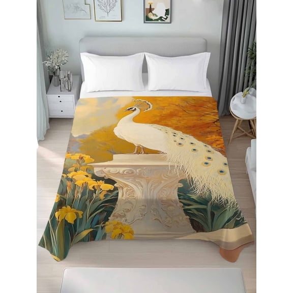 White Peacock Elegant Full Size Flat Sheet, Wrinkleproof & Fadeproof Cooling Flat Bed Sheet Only, Vintage Garden Floral Botanical Breathable Soft Bedding Top Sheets 81 x 96 Inches