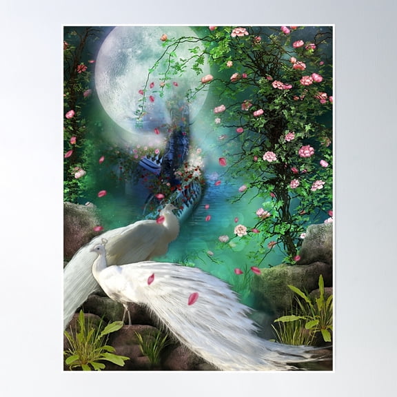 White Peacock In The Night Poster Wall Art, Modern Wall Decor, 16x24 UNFRAMED