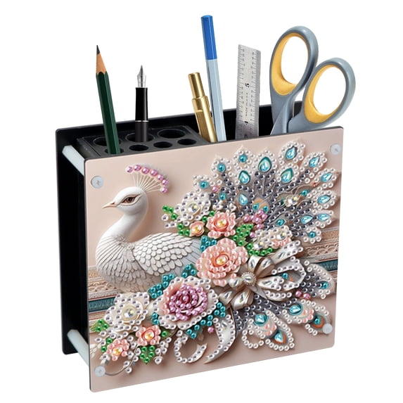 White Peacock Swan Diamond Art Painting Kit Pencil Holder