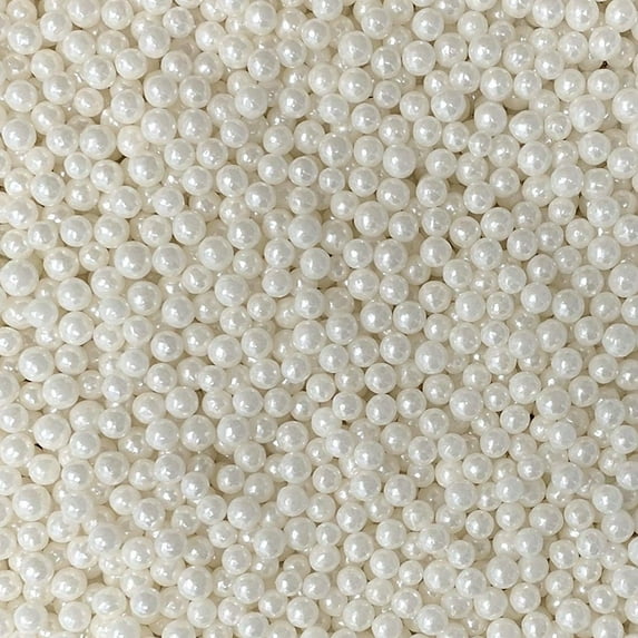 Krazy Sprinkles - Edible White Pearl 4mm Beads - Refined Cake Decor, 1/2 Cup