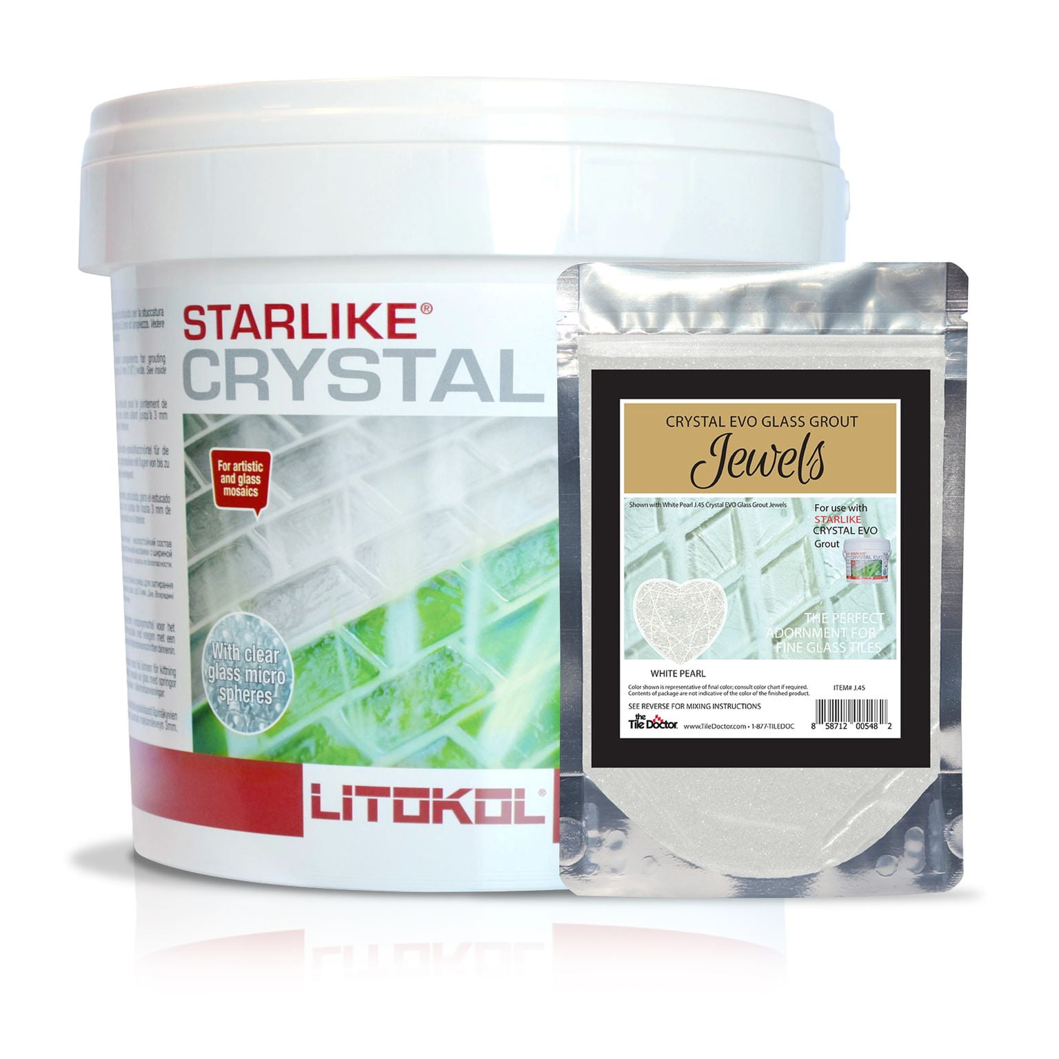 White Pearl Crystal Glass Grout with Jewels Additive Combo