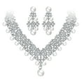 thumbnail image 1 of White Pearl Alloy Rhinestone Necklace Set - Simple Elegant Bridal Jewelry for Weddings & Dinners, 1 of 8