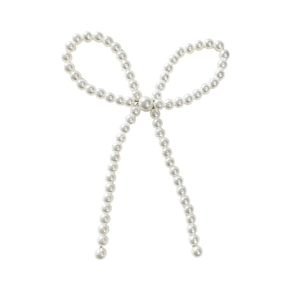 White Pearl Bead Bow Ornament with Acrylic Beads, Elegant Design, for Christmas Tree, Decoration
