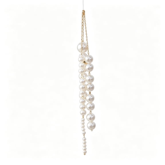 White Pearl Beads String Christmas Hanging Ornaments for Xmas Tree Window Mantel Decor