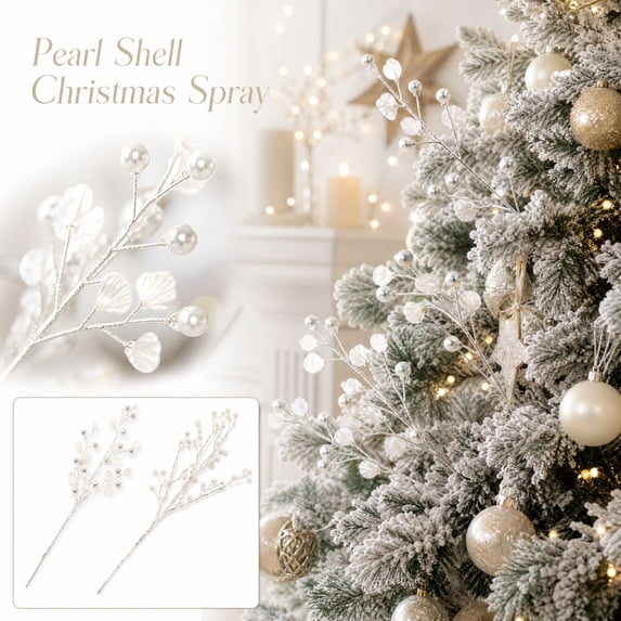 White Pearl Christmas Tree Picks with 15X4.5 Inch Hobby Length Featuring Elegant Artificial Leaves, Coastal Winter Wonderland Home Decor for Dining Table Centerpiece and Holiday