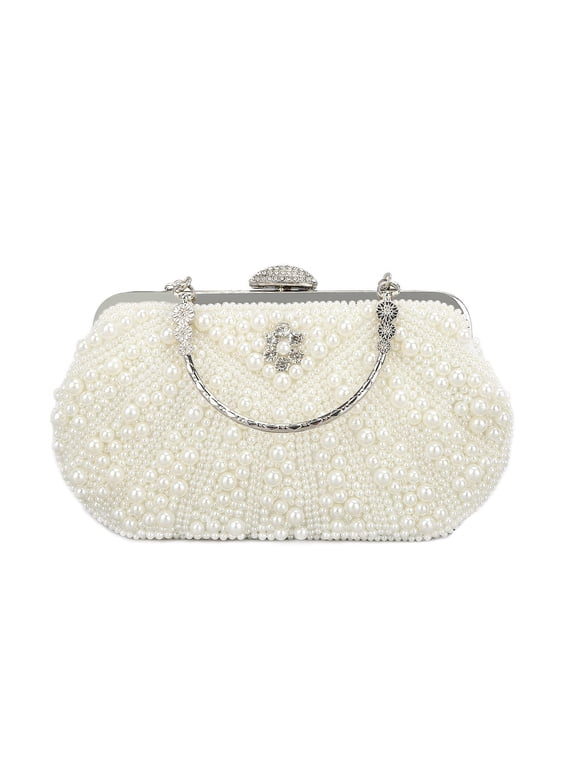 White Pearl Clutch Purses for Women Wedding Bride Pearl Evening Bag Party Clutch Wallet Tote Handbag